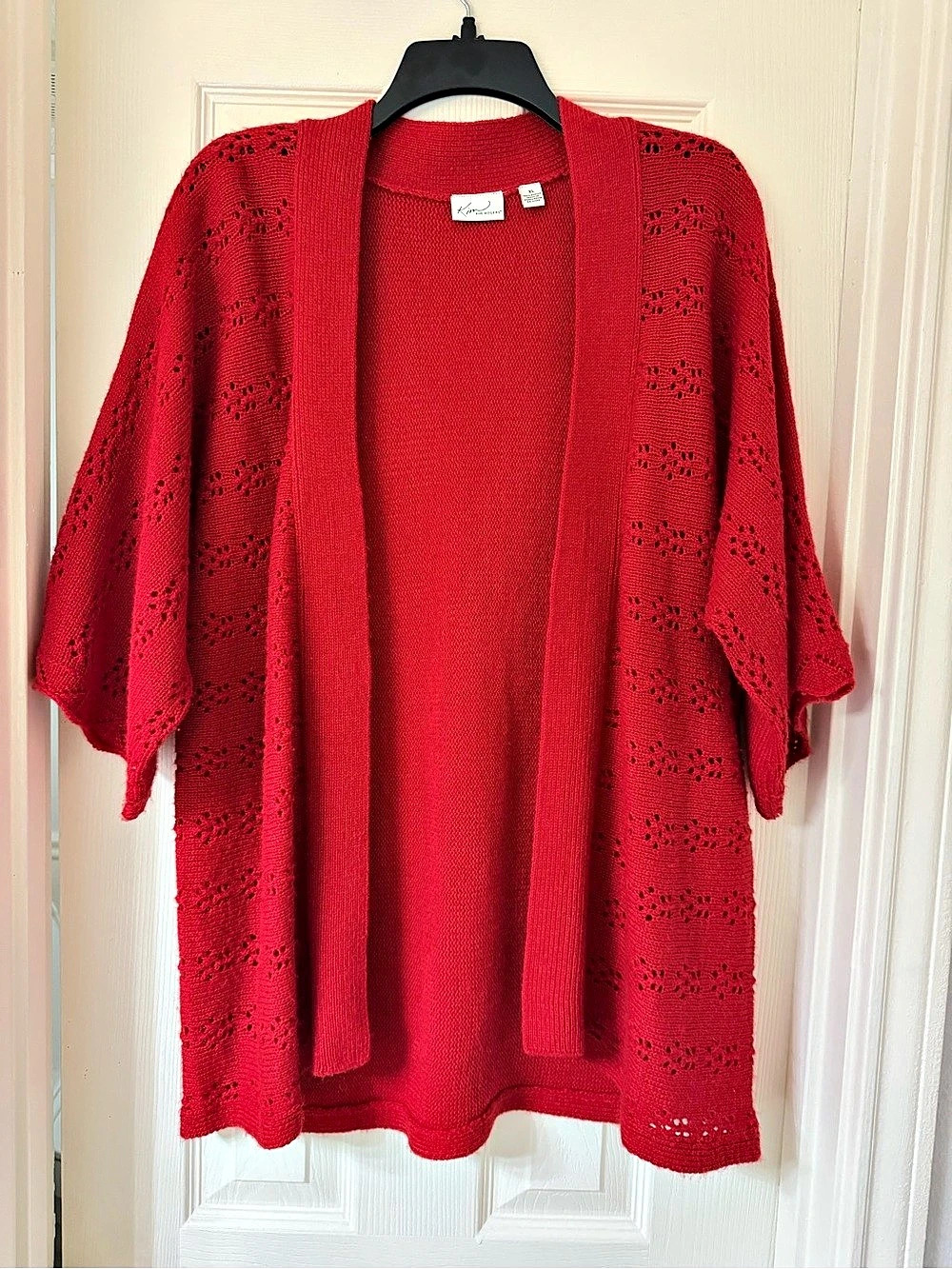 Kim Rogers Women's Open Front Knit Cardigan Red XL